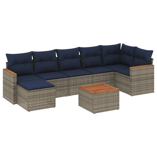 8-teiliges Gartensofa-Set mit Kissen, grau, Polyrattan