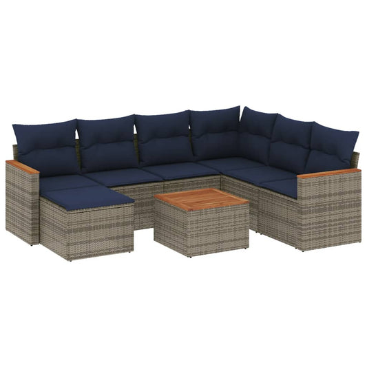 8-teiliges Gartensofa-Set mit Kissen, grau, Polyrattan