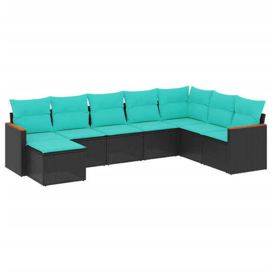 8-teiliges Gartensofa-Set mit Kissen, schwarzes Polyrattan