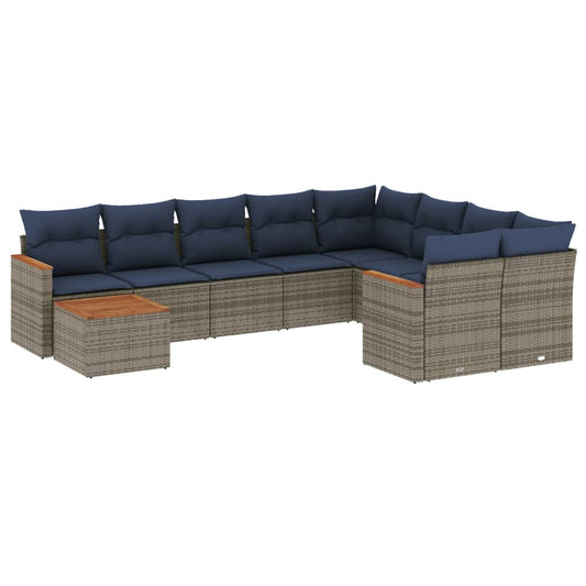 10-teiliges Gartensofa-Set mit Kissen, grau, Polyrattan