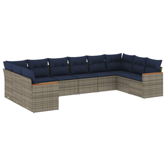 10-teiliges Gartensofa-Set mit Kissen, grau, Polyrattan