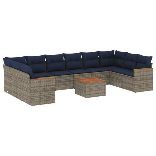 11-teiliges Gartensofa-Set mit Kissen, grau, Polyrattan