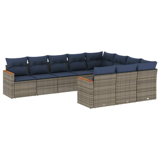 10-teiliges Gartensofa-Set mit Kissen, grau, Polyrattan