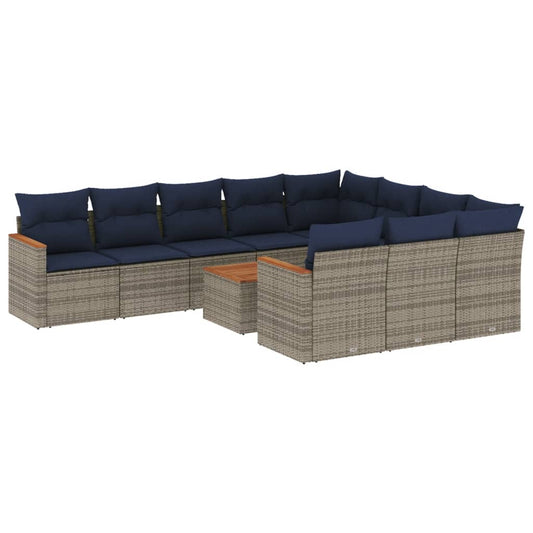 11-teiliges Gartensofa-Set mit Kissen, grau, Polyrattan