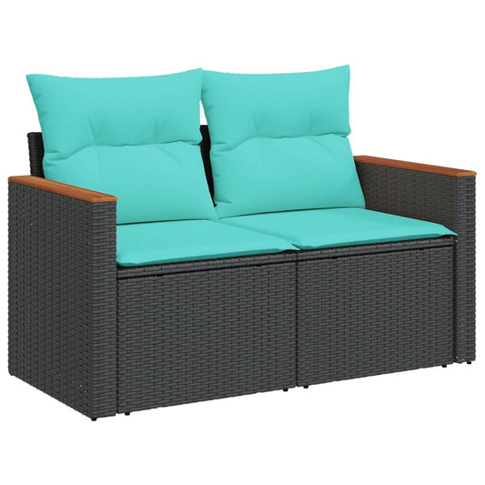 11-teiliges Gartensofa-Set mit Kissen, schwarzes Polyrattan
