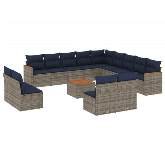14-teiliges Gartensofa-Set mit Kissen, grau, Polyrattan