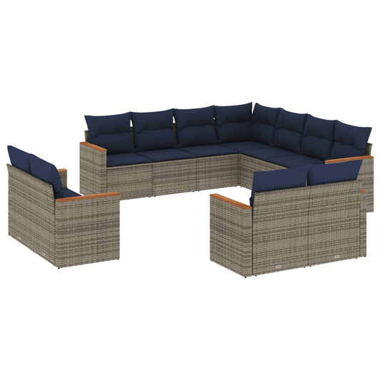 11-teiliges Gartensofa-Set mit Kissen, grau, Polyrattan