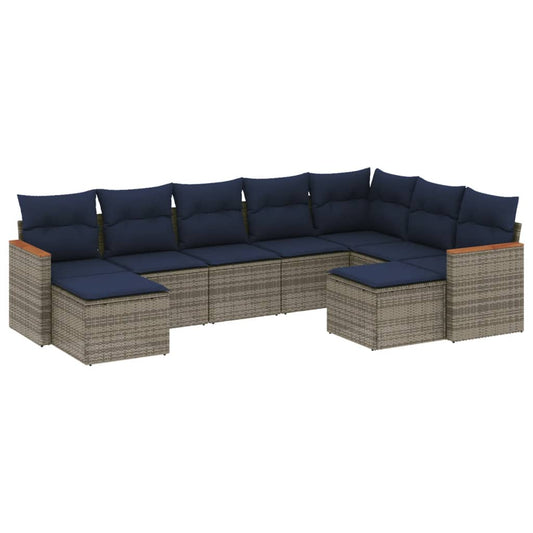 9-teiliges Gartensofa-Set mit Kissen, grau, Polyrattan