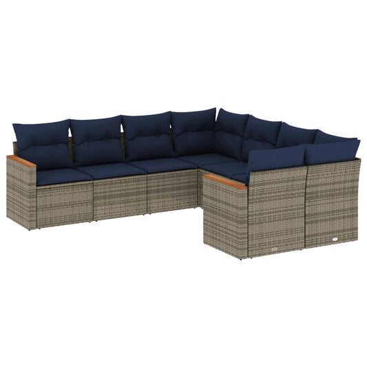 8-teiliges Gartensofa-Set mit Kissen, grau, Polyrattan