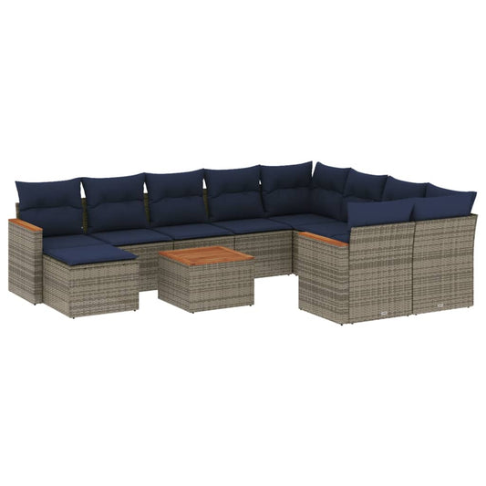 11-teiliges Gartensofa-Set mit Kissen, grau, Polyrattan