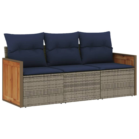 3-teiliges Gartensofa-Set mit Kissen, grau, Polyrattan