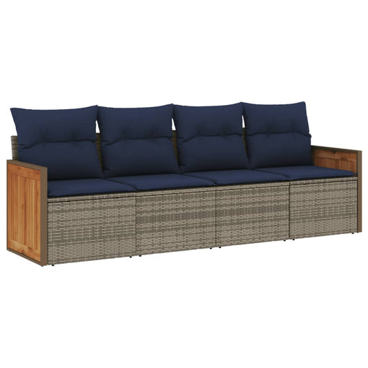 4-teiliges Gartensofa-Set mit Kissen, grau, Polyrattan