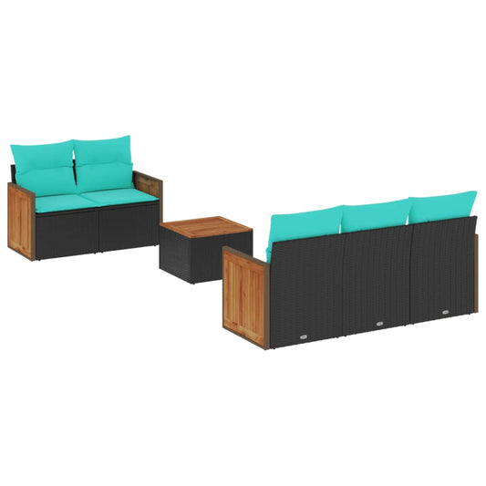 6-teiliges Gartensofa-Set mit Kissen, schwarzes Polyrattan