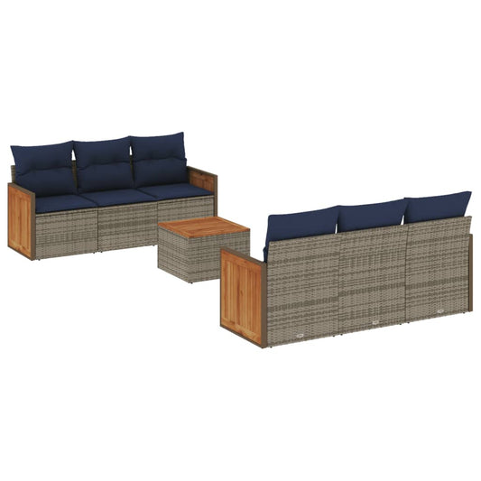 7-teiliges Gartensofa-Set mit Kissen, grau, Polyrattan