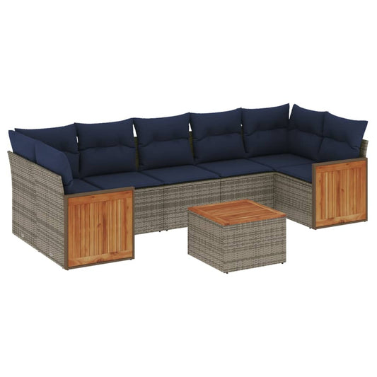 8-teiliges Gartensofa-Set mit Kissen, grau, Polyrattan