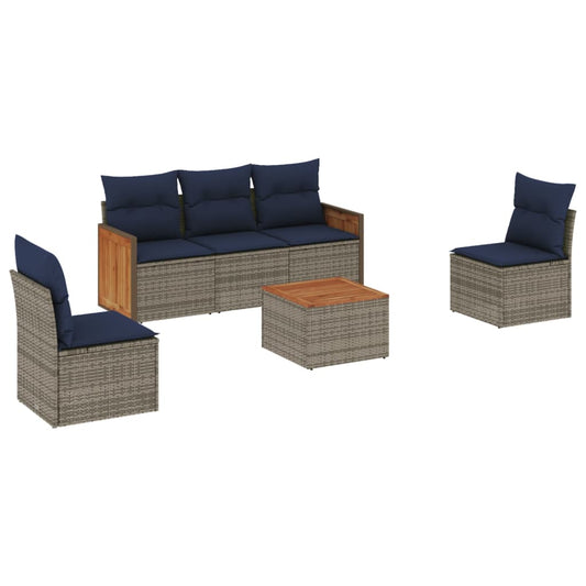 6-teiliges Gartensofa-Set mit Kissen, grau, Polyrattan