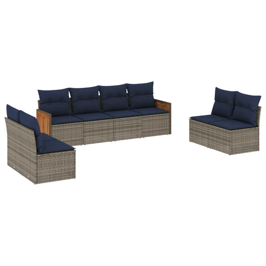 8-teiliges Gartensofa-Set mit Kissen, grau, Polyrattan