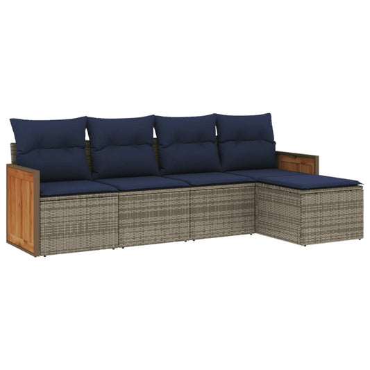 5-teiliges Gartensofa-Set mit Kissen, grau, Polyrattan