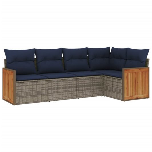5-teiliges Gartensofa-Set mit Kissen, grau, Polyrattan