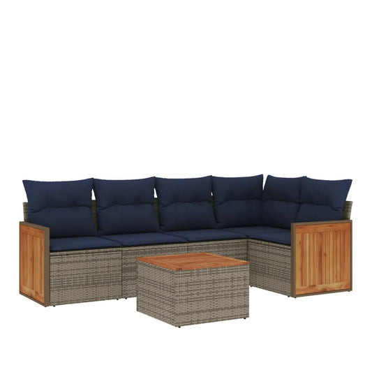 6-teiliges Gartensofa-Set mit Kissen, grau, Polyrattan