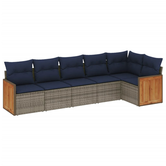 6-teiliges Gartensofa-Set mit Kissen, grau, Polyrattan