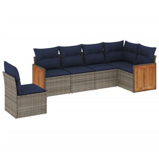 6-teiliges Gartensofa-Set mit Kissen, grau, Polyrattan