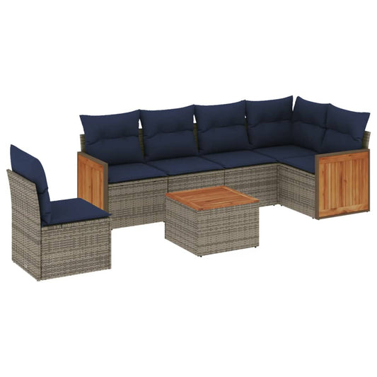7-teiliges Gartensofa-Set mit Kissen, grau, Polyrattan
