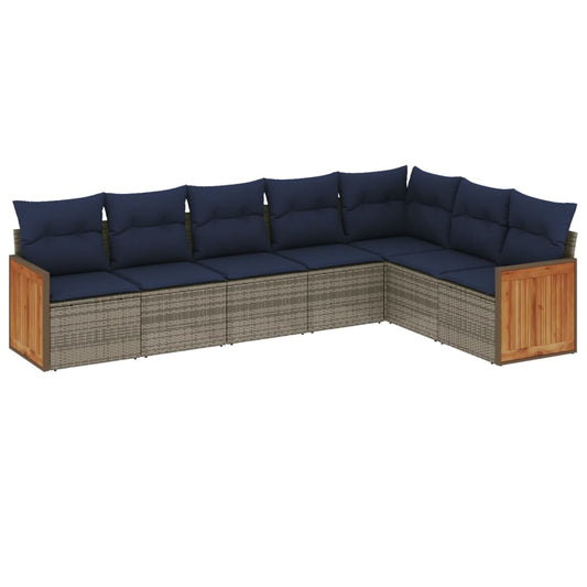 7-teiliges Gartensofa-Set mit Kissen, grau, Polyrattan