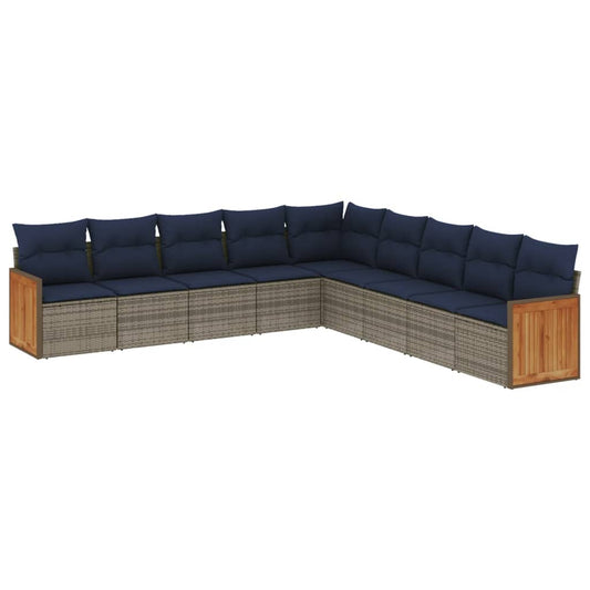 9-teiliges Gartensofa-Set mit Kissen, grau, Polyrattan
