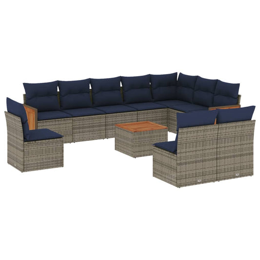 11-teiliges Gartensofa-Set mit Kissen, grau, Polyrattan