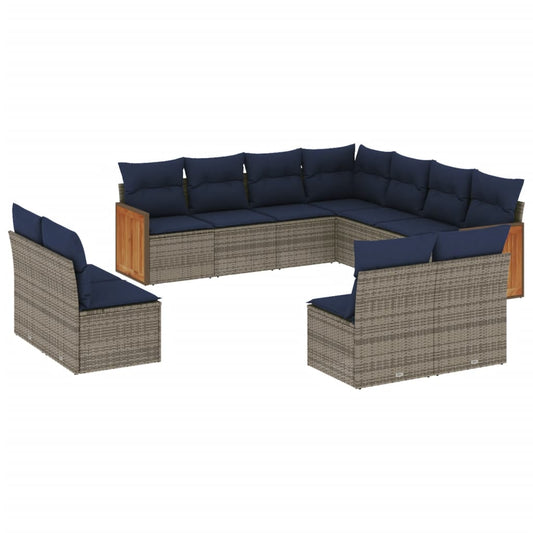 11-teiliges Gartensofa-Set mit Kissen, grau, Polyrattan