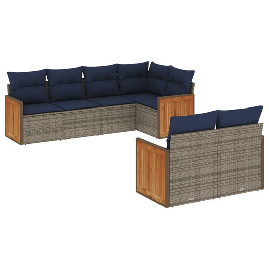 7-teiliges Gartensofa-Set mit Kissen, grau, Polyrattan