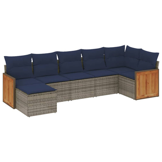 7-teiliges Gartensofa-Set mit Kissen, grau, Polyrattan