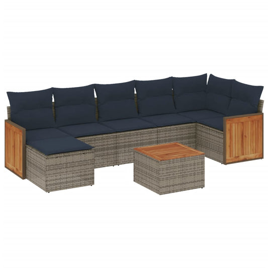 8-teiliges Gartensofa-Set mit Kissen, grau, Polyrattan