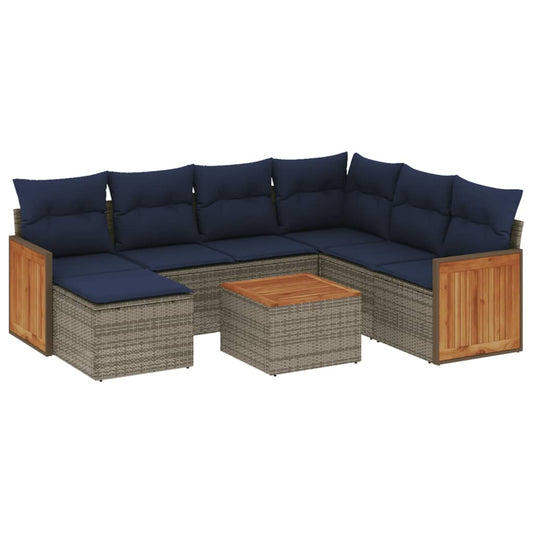 8-teiliges Gartensofa-Set mit Kissen, grau, Polyrattan