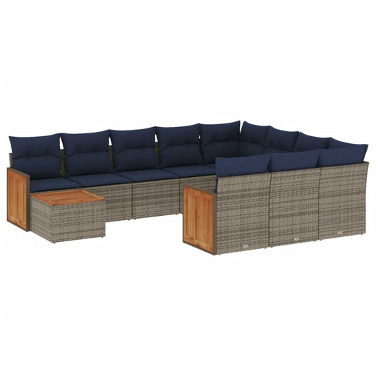 11-teiliges Gartensofa-Set mit Kissen, grau, Polyrattan