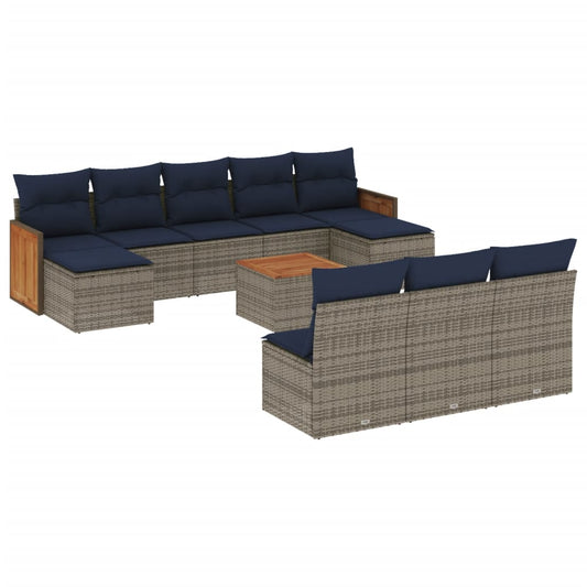 11-teiliges Gartensofa-Set mit Kissen, grau, Polyrattan