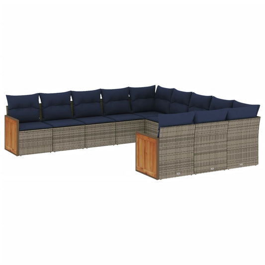 11-teiliges Gartensofa-Set mit Kissen, grau, Polyrattan