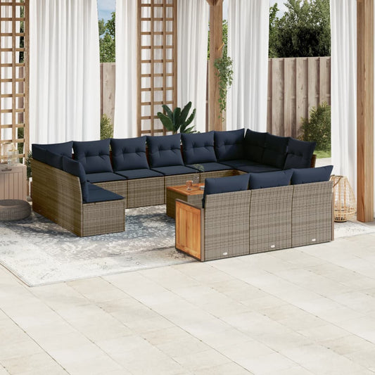 16-teiliges Gartensofa-Set mit Kissen, grau, Polyrattan