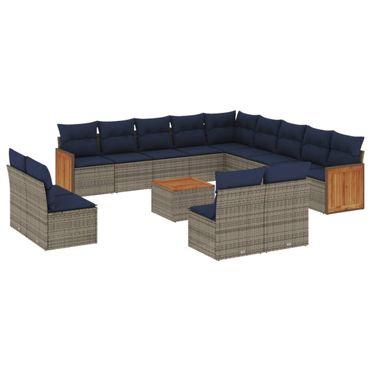 14-teiliges Gartensofa-Set mit Kissen, grau, Polyrattan