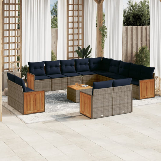 14-teiliges Gartensofa-Set mit Kissen, grau, Polyrattan
