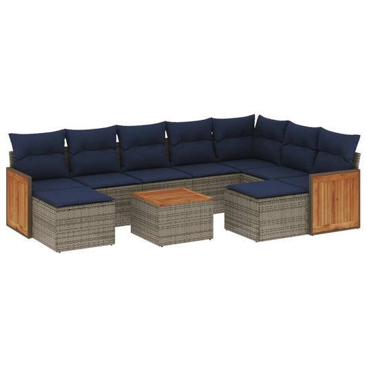 10-teiliges Gartensofa-Set mit Kissen, grau, Polyrattan