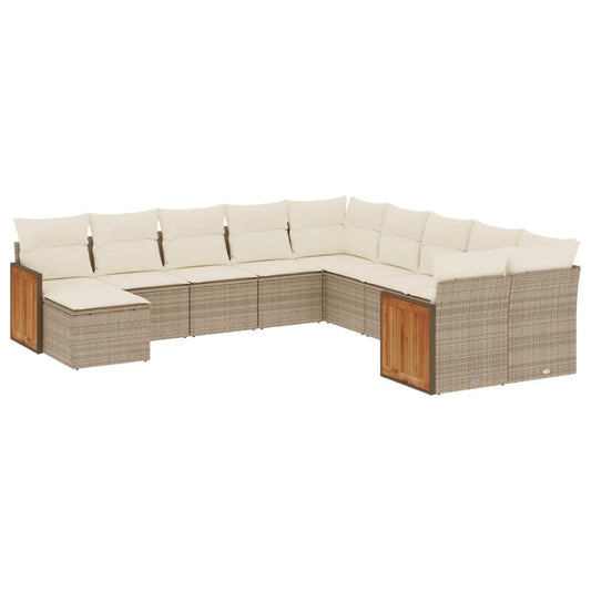 11-tlg. Garten-Sofagarnitur mit Kissen Beige Poly Rattan