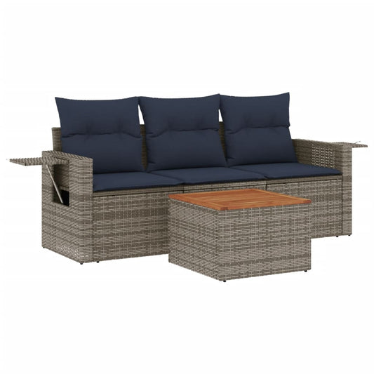 4-teiliges Gartensofa-Set mit Kissen, grau, Polyrattan