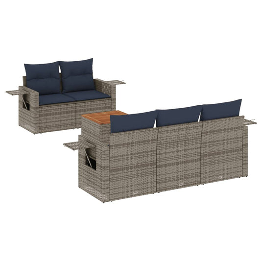 6-teiliges Gartensofa-Set mit Kissen, grau, Polyrattan