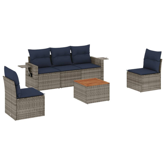6-teiliges Gartensofa-Set mit Kissen, grau, Polyrattan