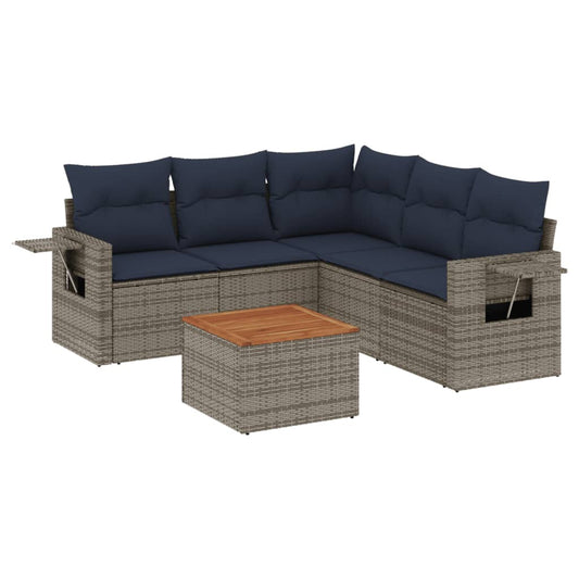 6-teiliges Gartensofa-Set mit Kissen, grau, Polyrattan