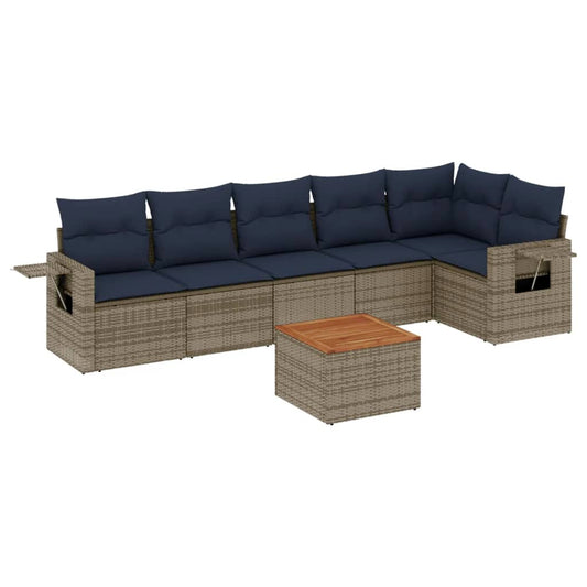 7-teiliges Gartensofa-Set mit Kissen, grau, Polyrattan