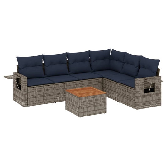 7-teiliges Gartensofa-Set mit Kissen, grau, Polyrattan