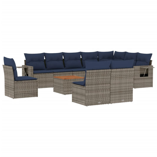 11-teiliges Gartensofa-Set mit Kissen, grau, Polyrattan